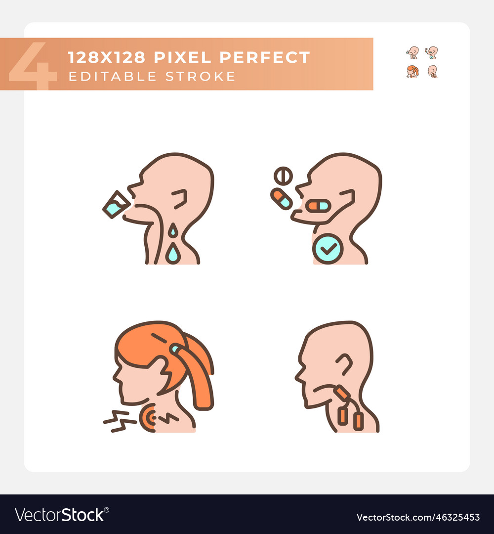 Throat sickness pixel perfect rgb color icons set