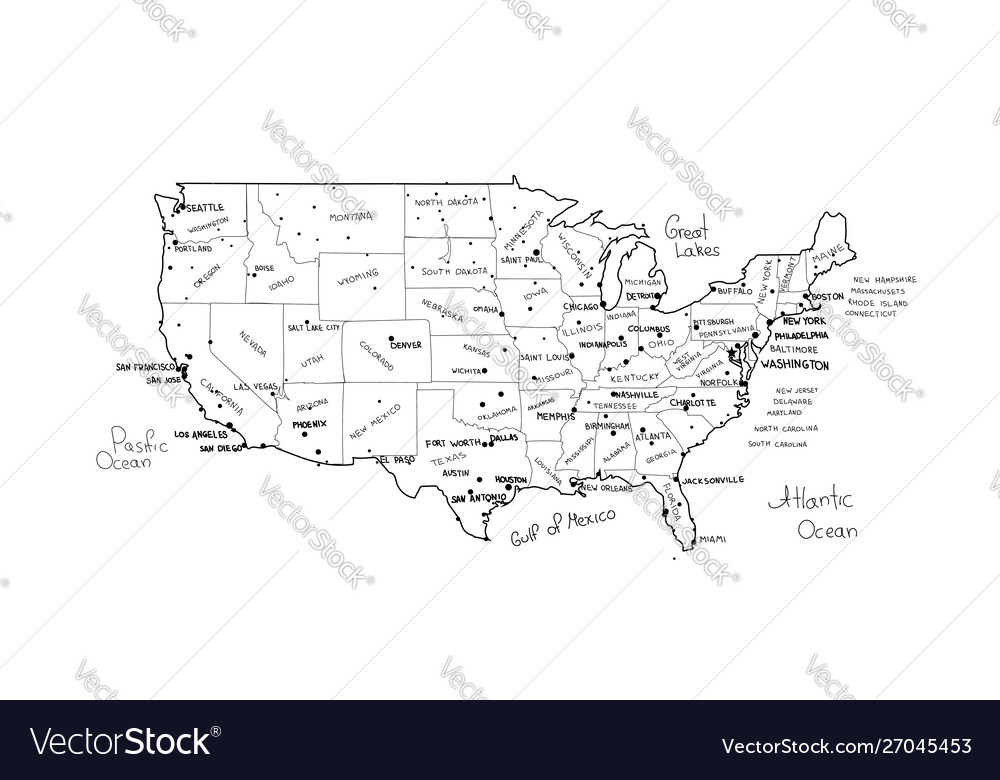 Usa map hand drawned united states america