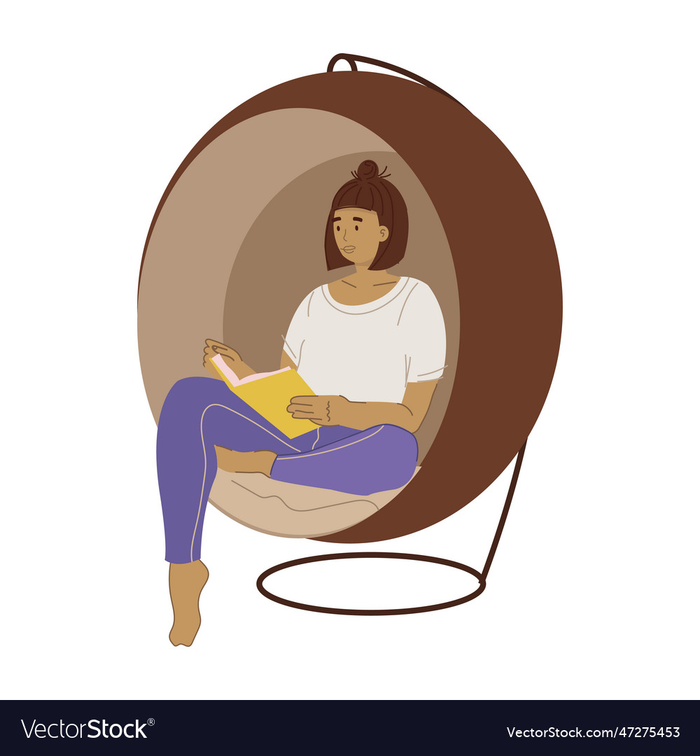 Woman reading a book in hanging swing chair