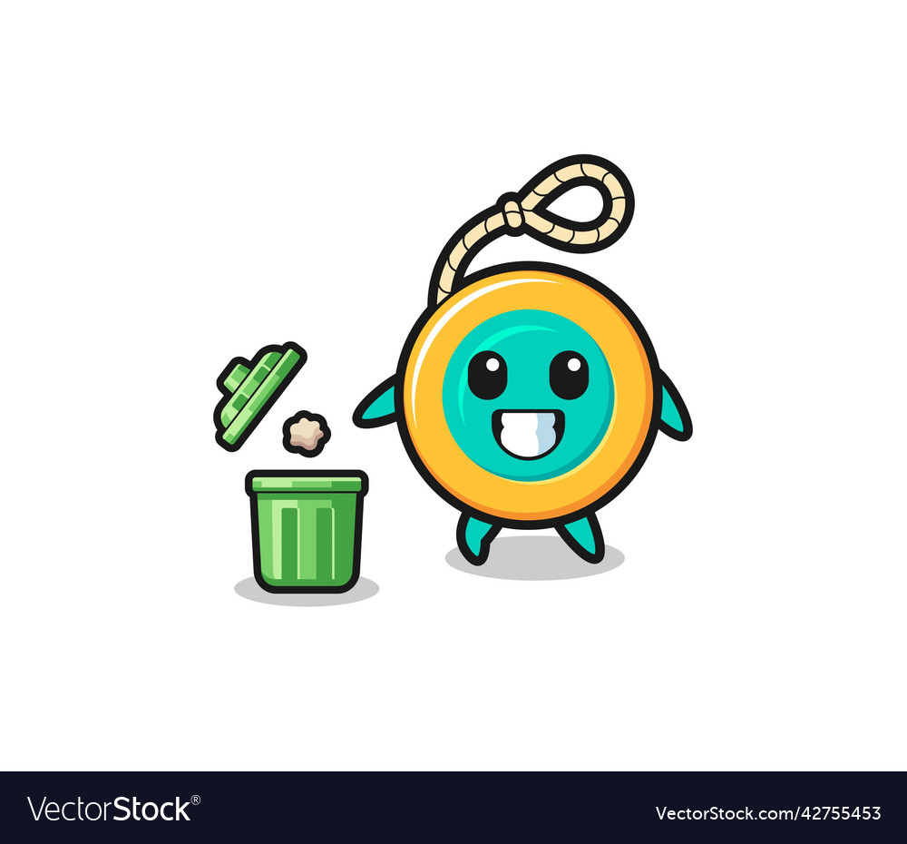 Yoyo throwing garbage in the trash can