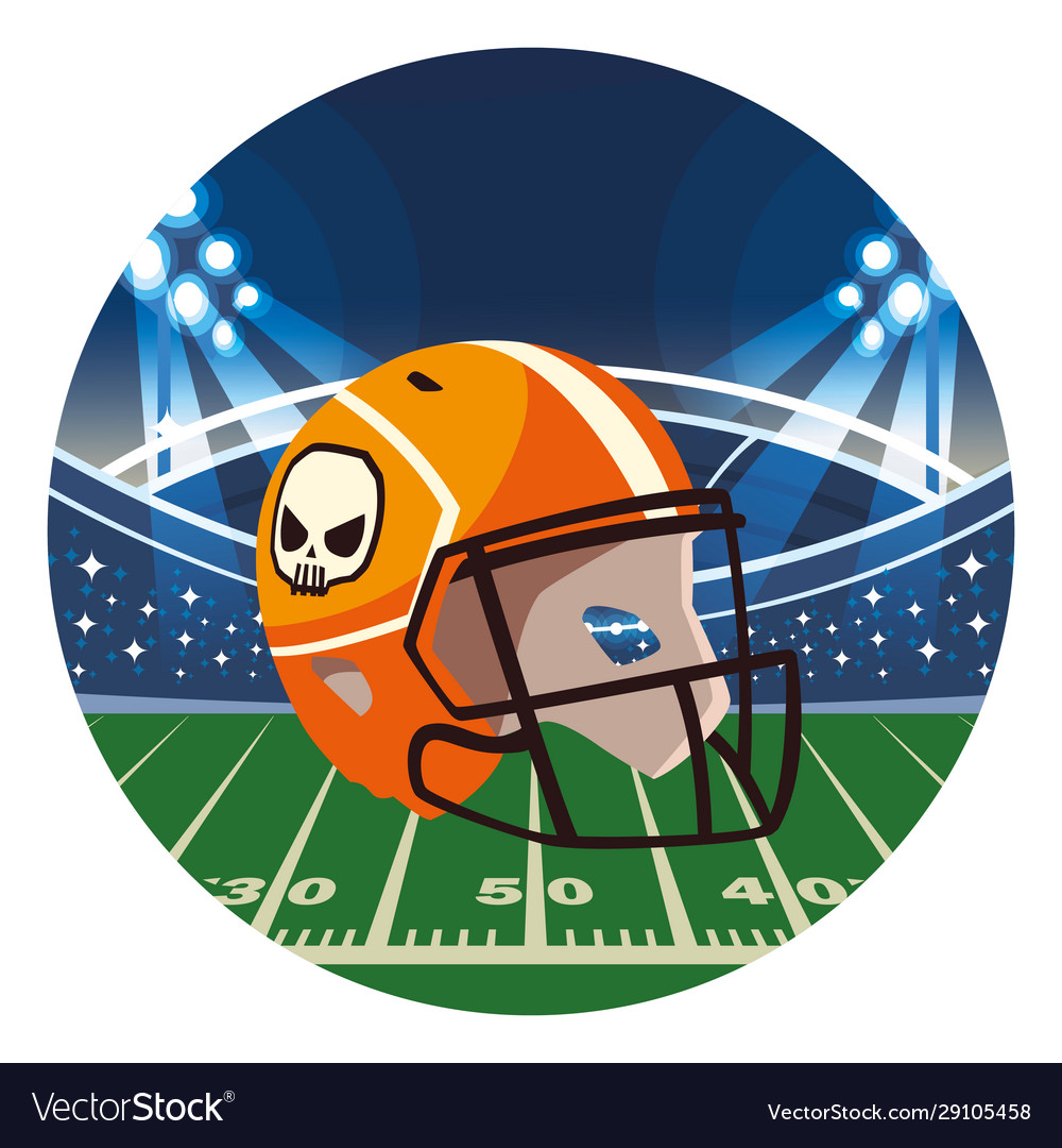 American football helmet on stadium grass