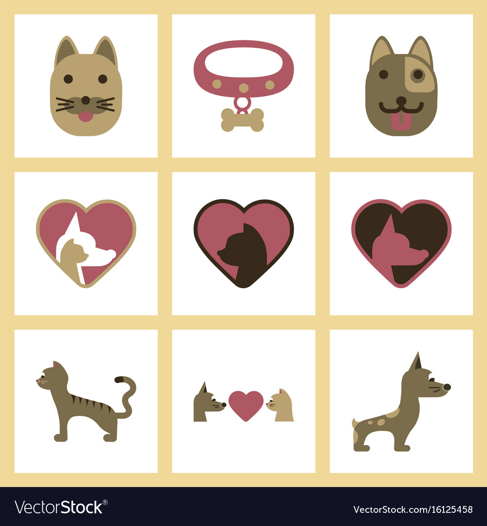 Assembly flat icons dogs cats pets