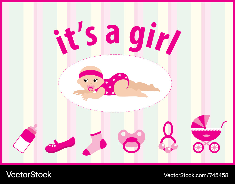 Bagirl arrival announcement card Royalty Free Vector Image