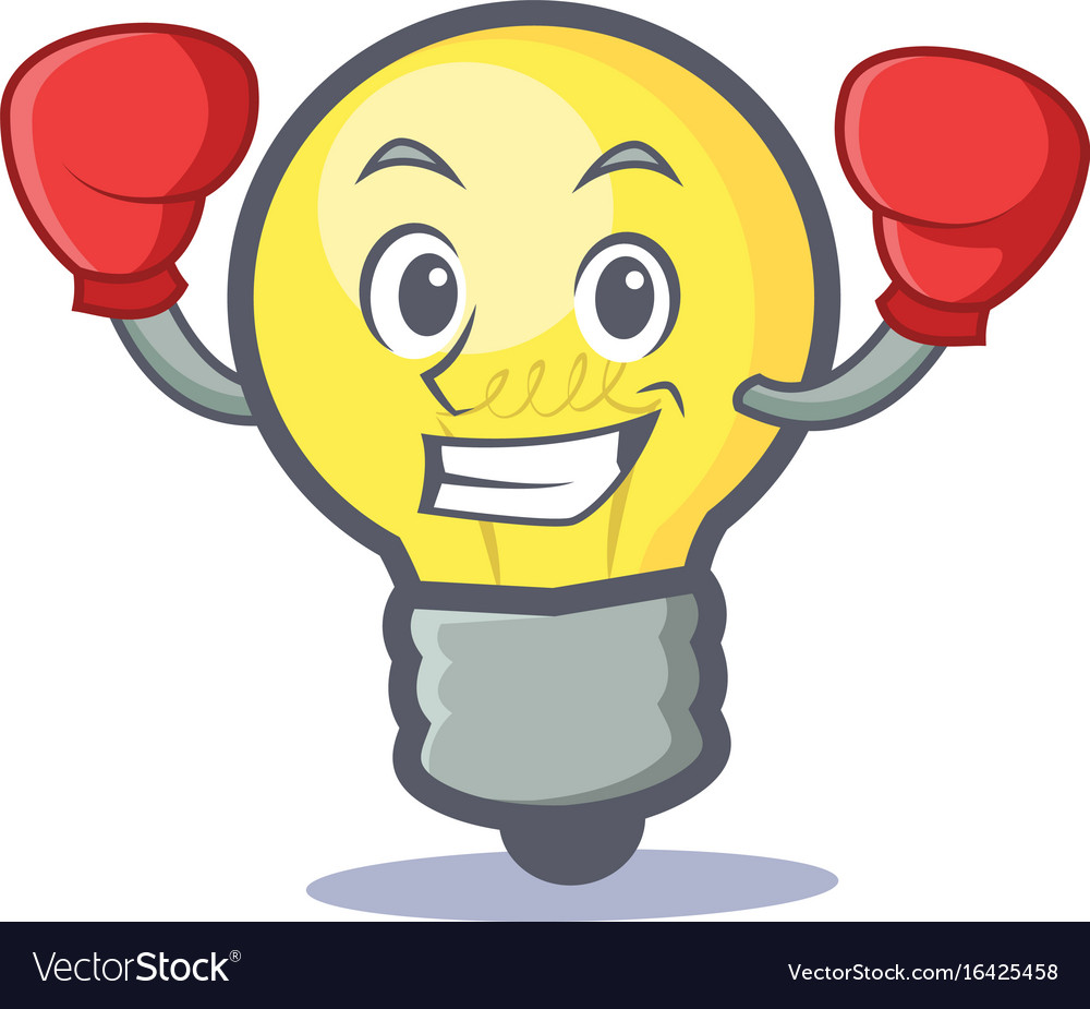 Boxing light bulb character cartoon