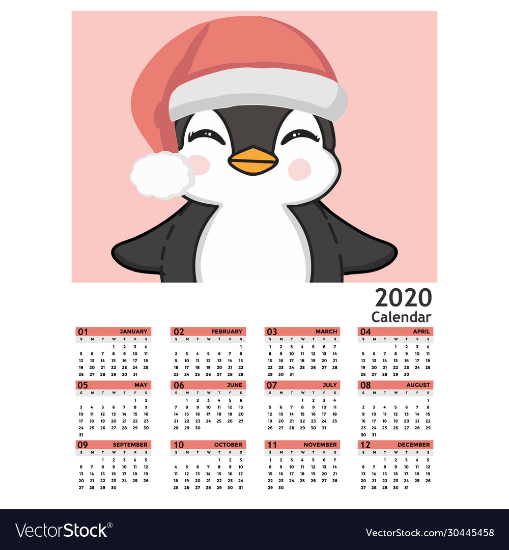 Cute calendar 2020 with little animal cartoon