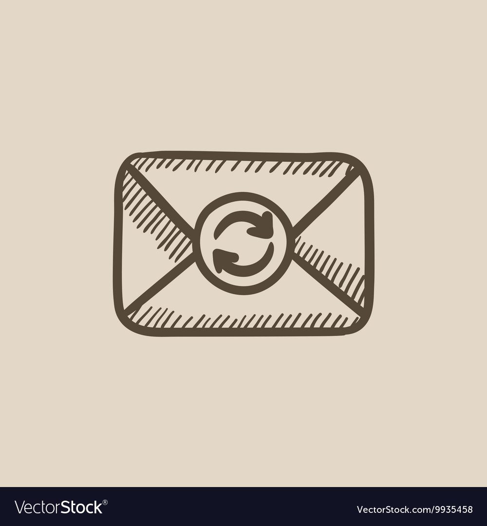 Envelope mail with refresh sign sketch icon