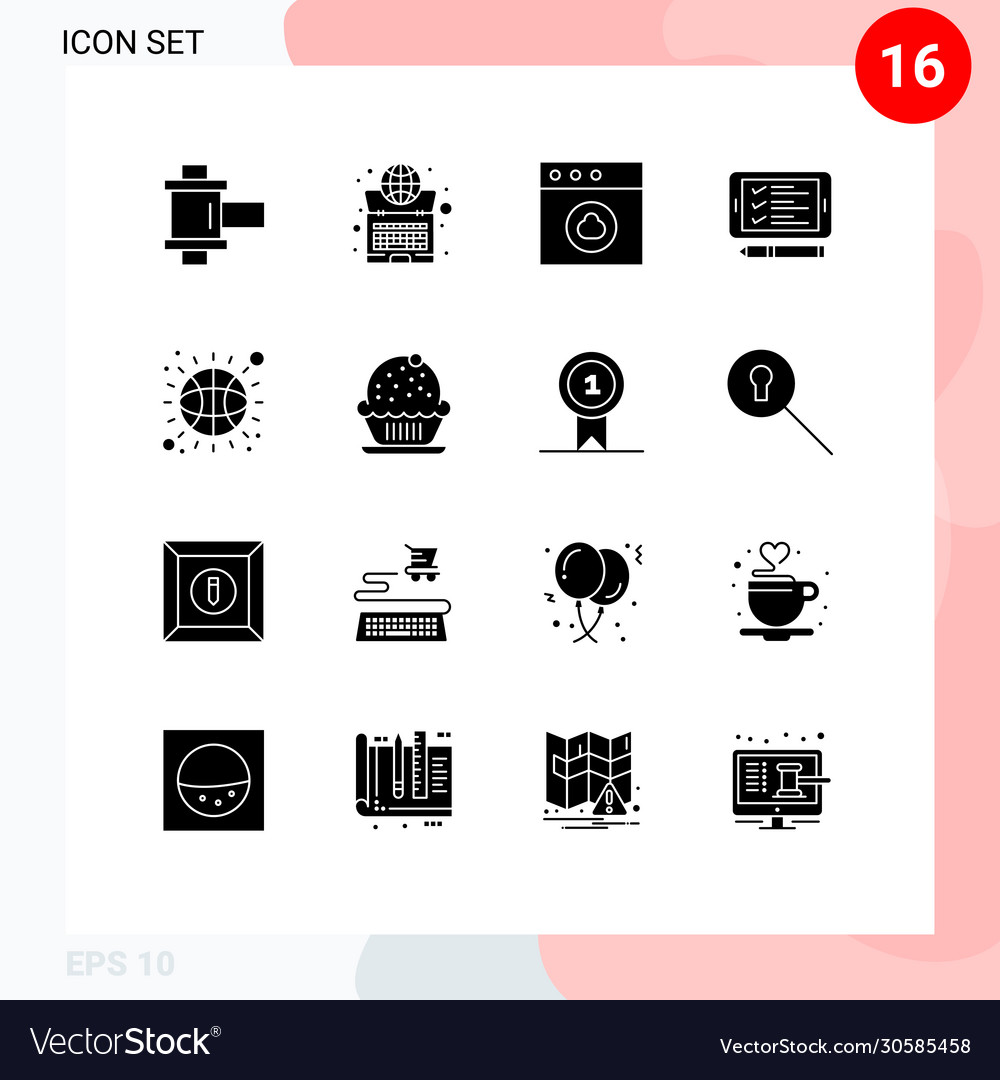 Modern set 16 solid glyphs and symbols