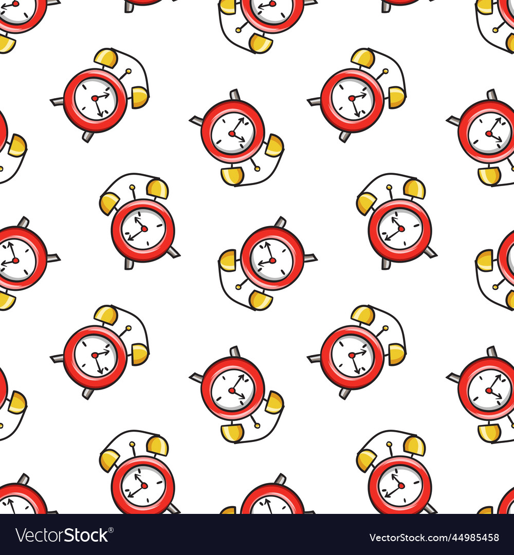 Retro alarm clock pattern vector image Retro alarm clock pattern