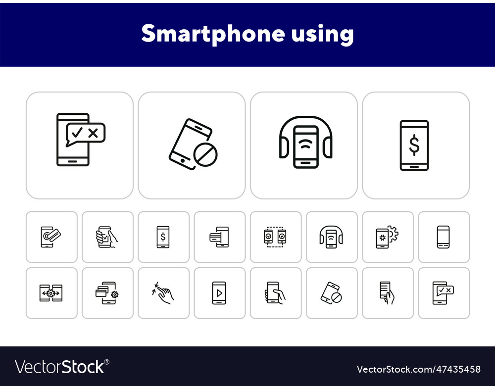 Smartphone using line icon set vector image Smartphone using line icon set