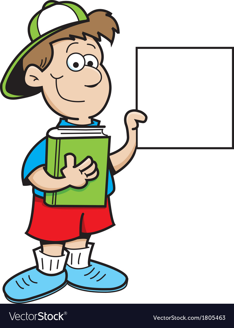 Cartoon boy holding a sign Royalty Free Vector Image