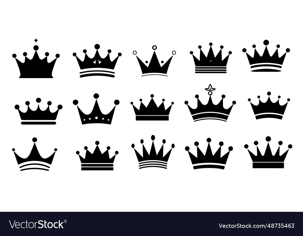 Crown icons set silhouette hand drawn Royalty Free Vector