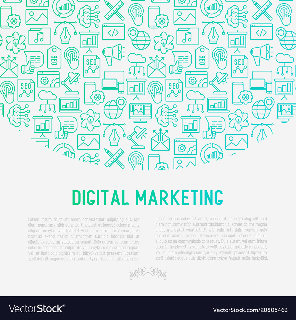 Digital marketing concept with thin line icons