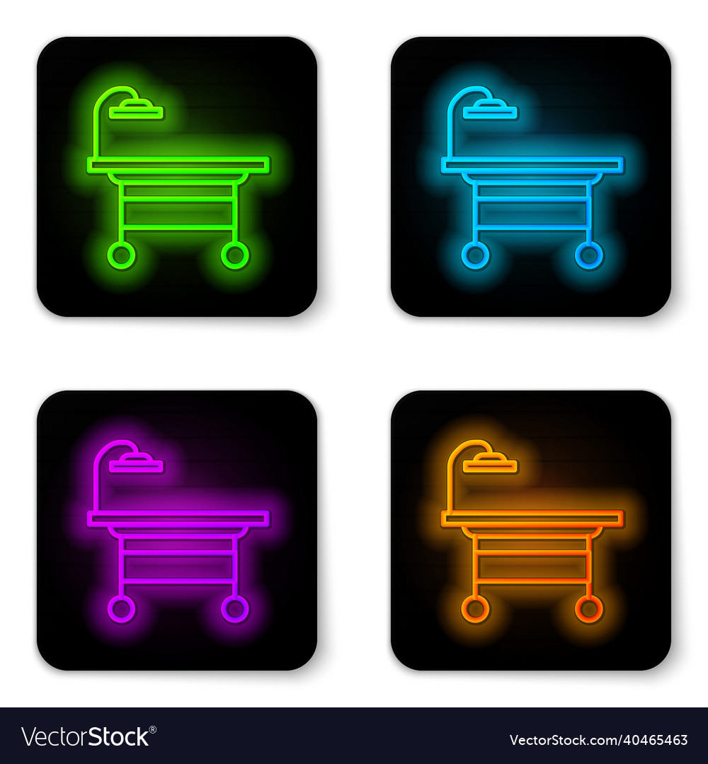 Glowing neon line operating table icon isolated vector image Glowing neon line operating table icon isolated