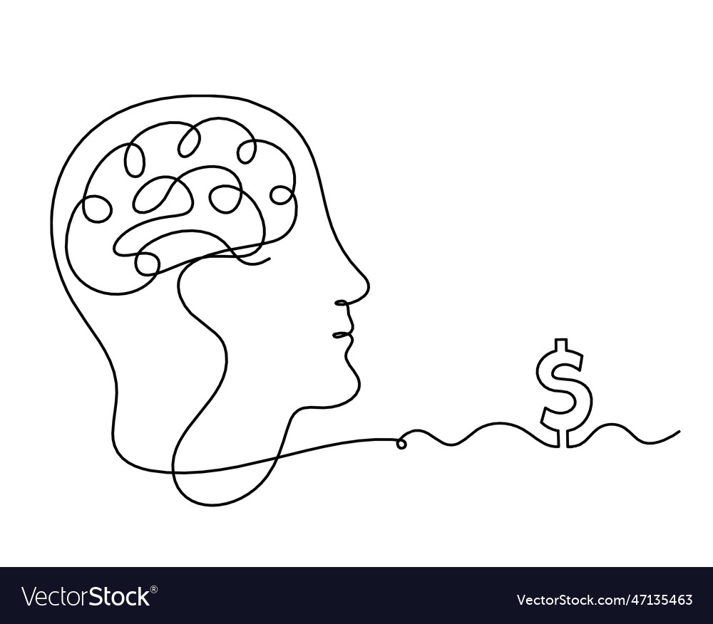 Man silhouette brain and dollar as line drawing