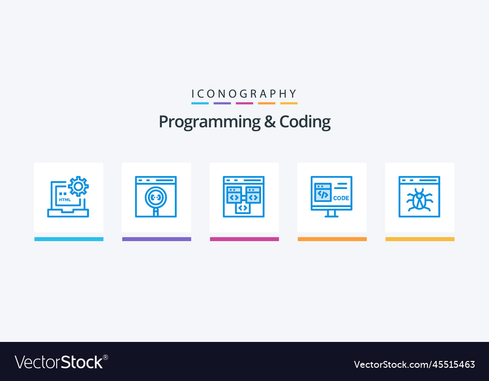 Programming and coding blue 5 icon pack including