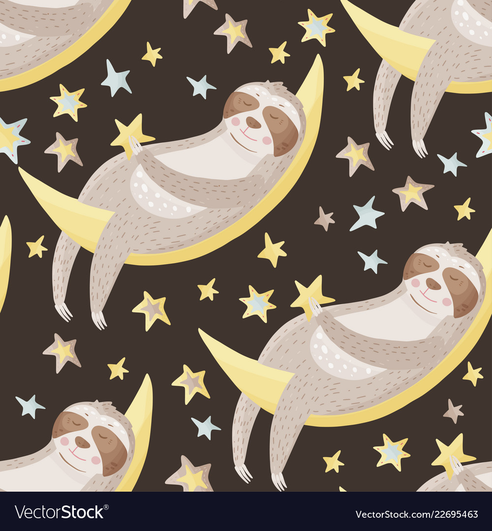Seamless pattern with sloths in flat style