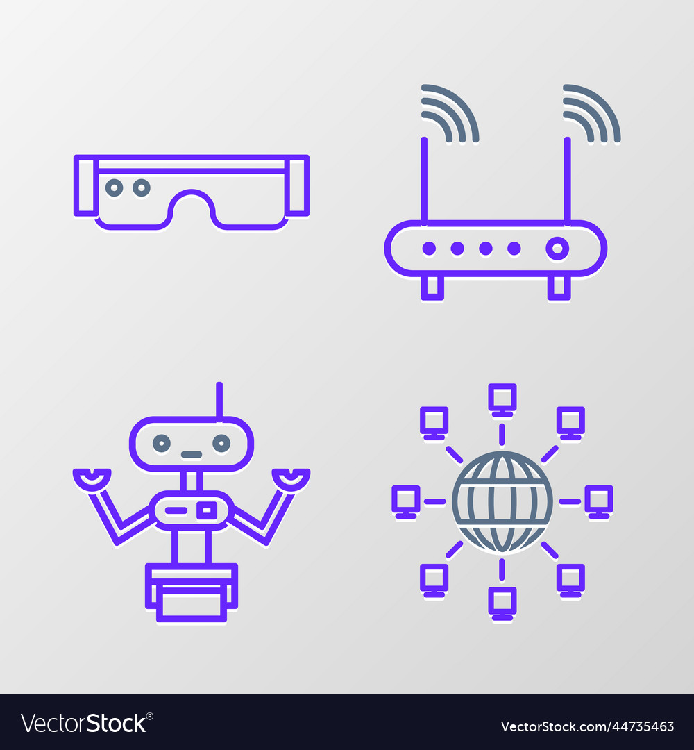 Set line social network robot router and wi-fi vector image Set line social network robot router and wi-fi