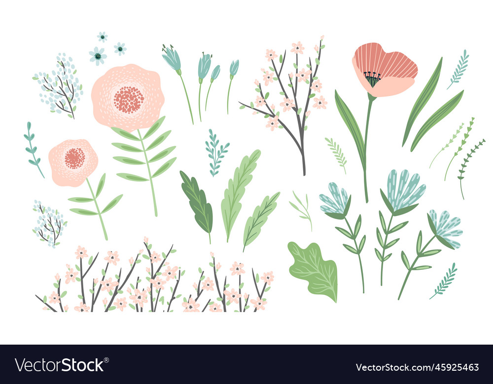 Set of spring floral design elements leaves