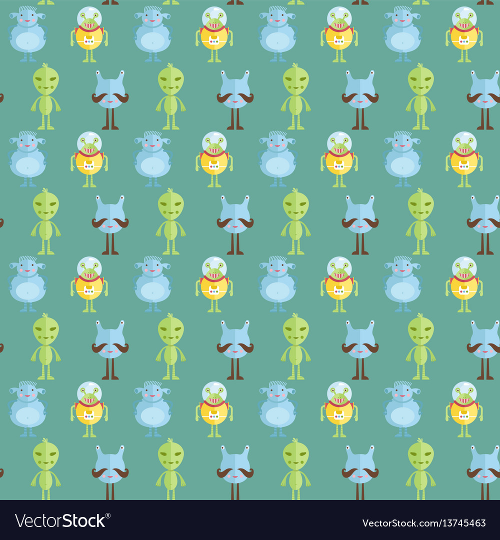 Space aliens cartoon seamless pattern Royalty Free Vector