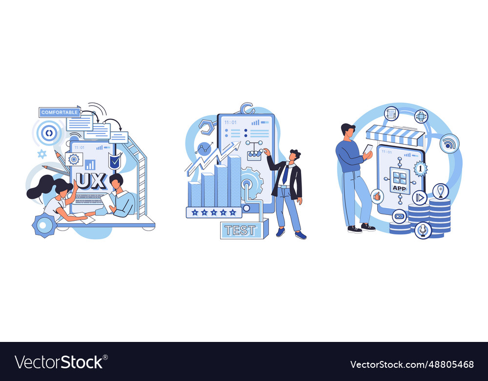 Application testing metaphor app test vector image Application testing metaphor app test