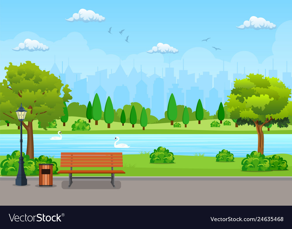 Bench with tree and lantern in the park Royalty Free Vector