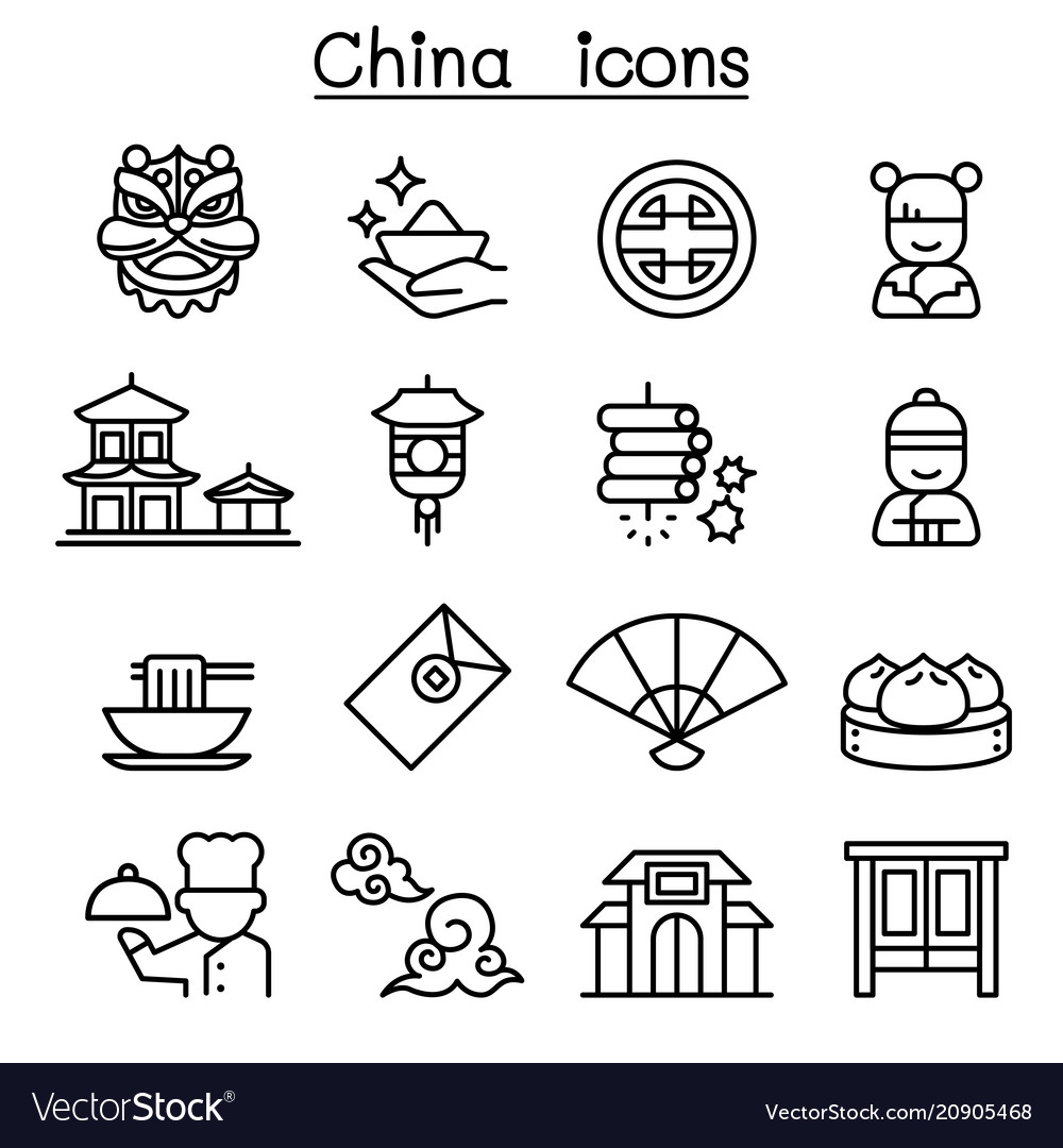 China icon set in thin line style Royalty Free Vector Image