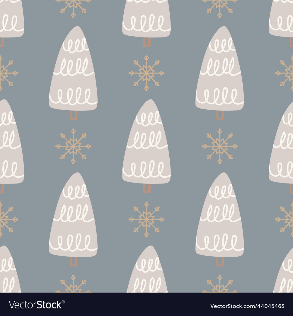 Christmas tree and snowflake seamless pattern new vector image Christmas tree and snowflake seamless pattern new