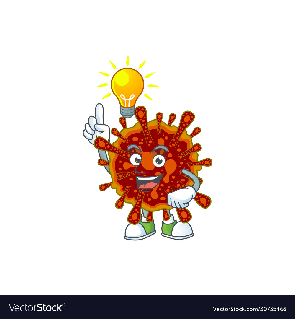 Deadly coronvirus mascot with have an idea gesture