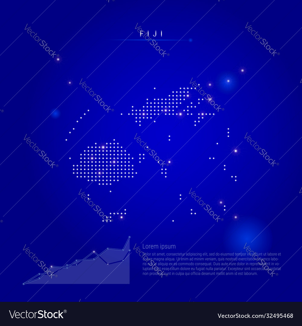 Fiji illuminated map with glowing dots dark blue