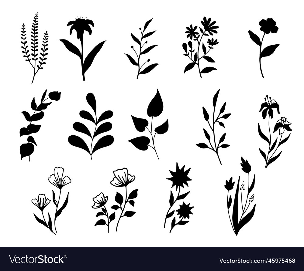 Floral flower isolated silhouettes Royalty Free Vector Image