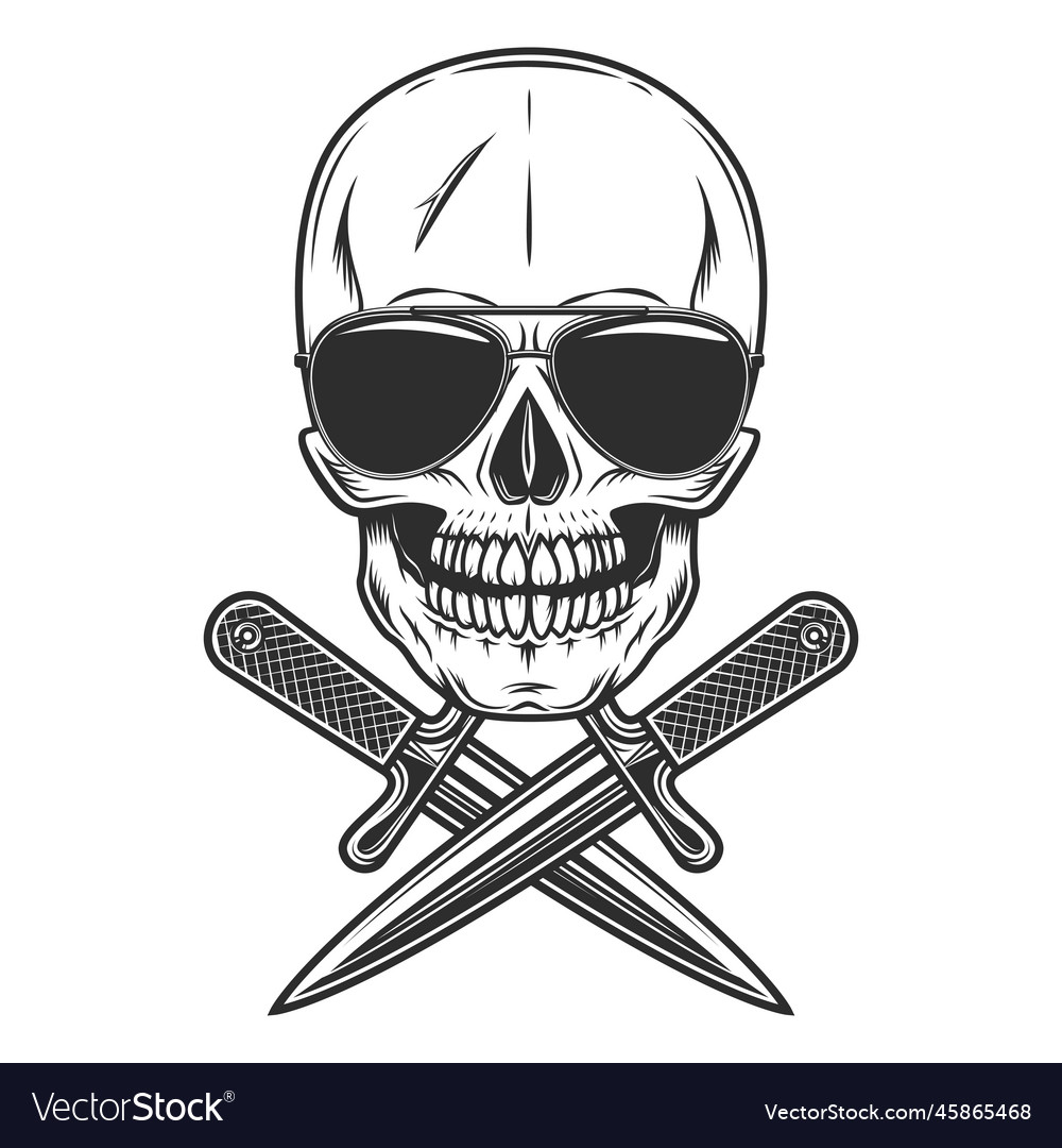 Gangster skull in sunglasses with crossed knife Vector Image