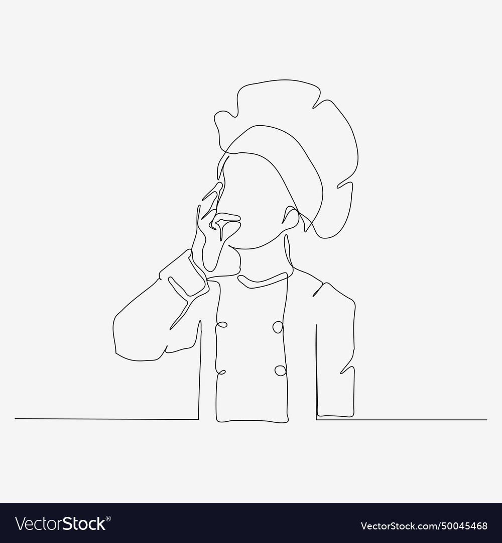 One line continuous design of kid chef showing vector image One line continuous design of kid chef showing