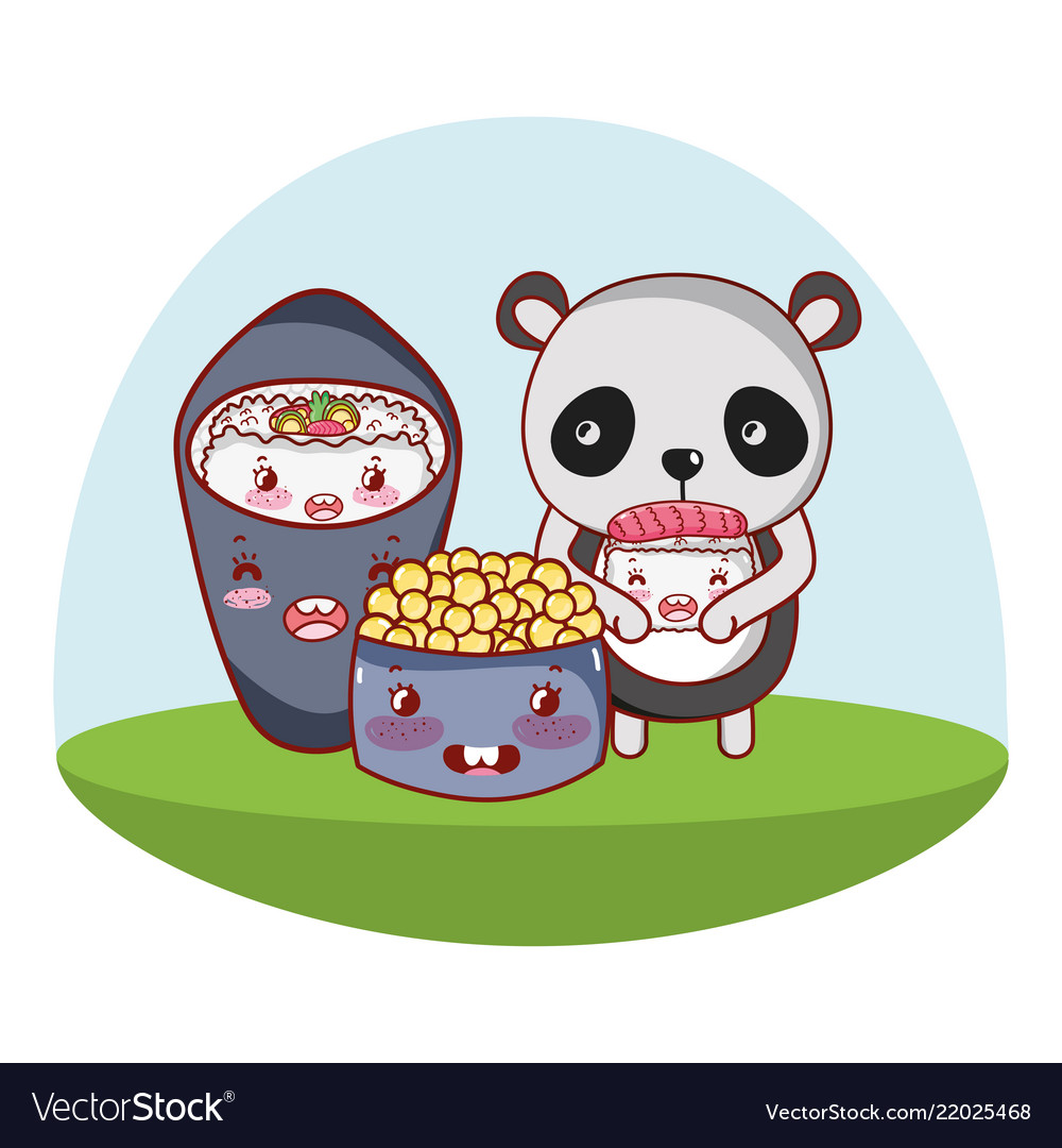 Panda bear and food kawaii