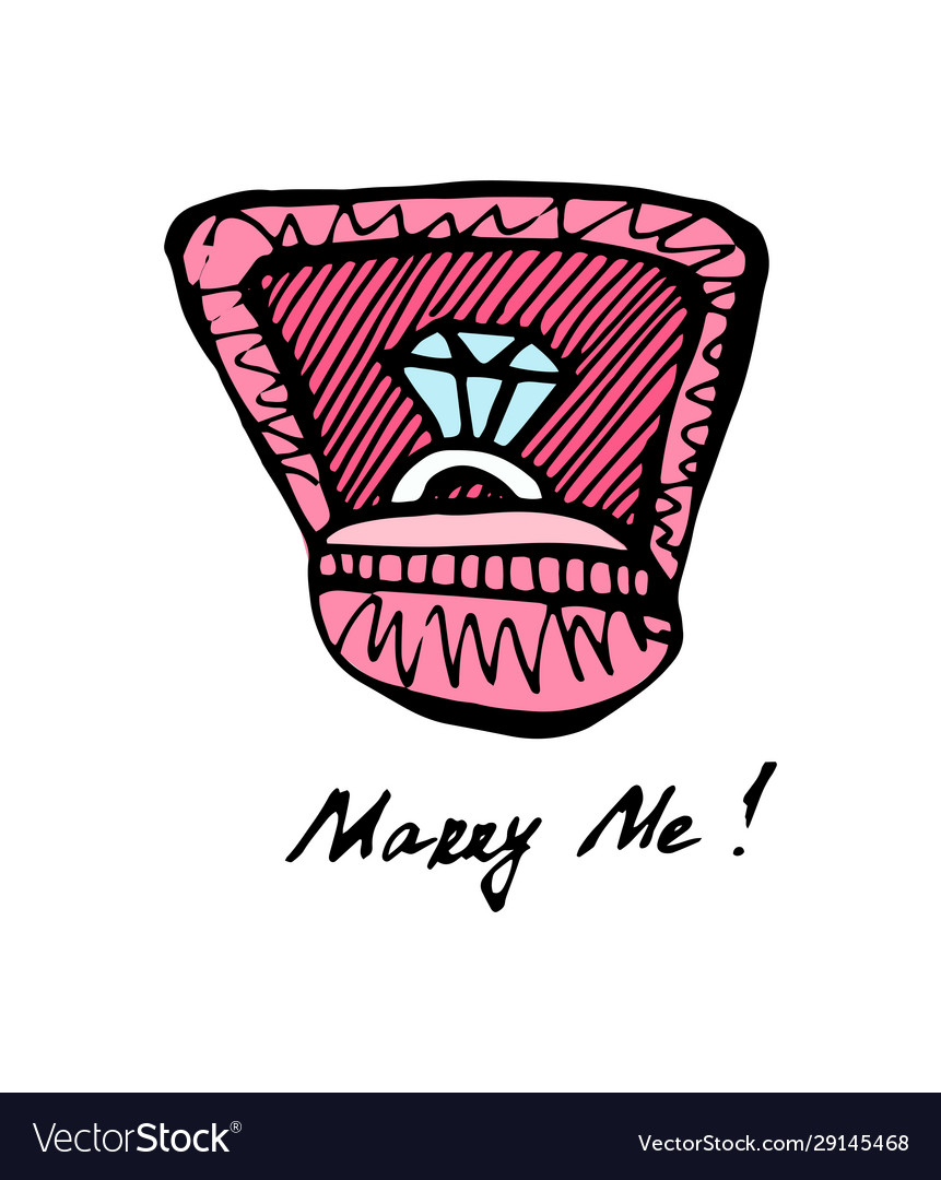 Ring mit Diamant in Box handgezeichnete Farbe vector image Ring mit Diamant in Box handgezeichnete Farbe