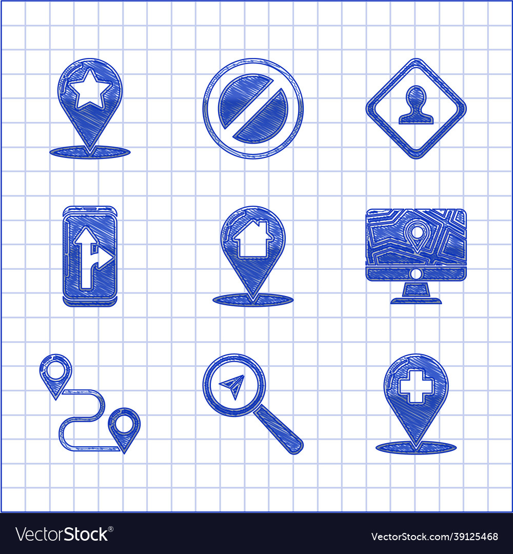 Set map pointer with house search location vector image Set map pointer with house search location