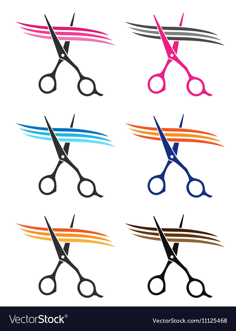 Set Of Scissors Cuttig Hair Strand Royalty Free Vector Image