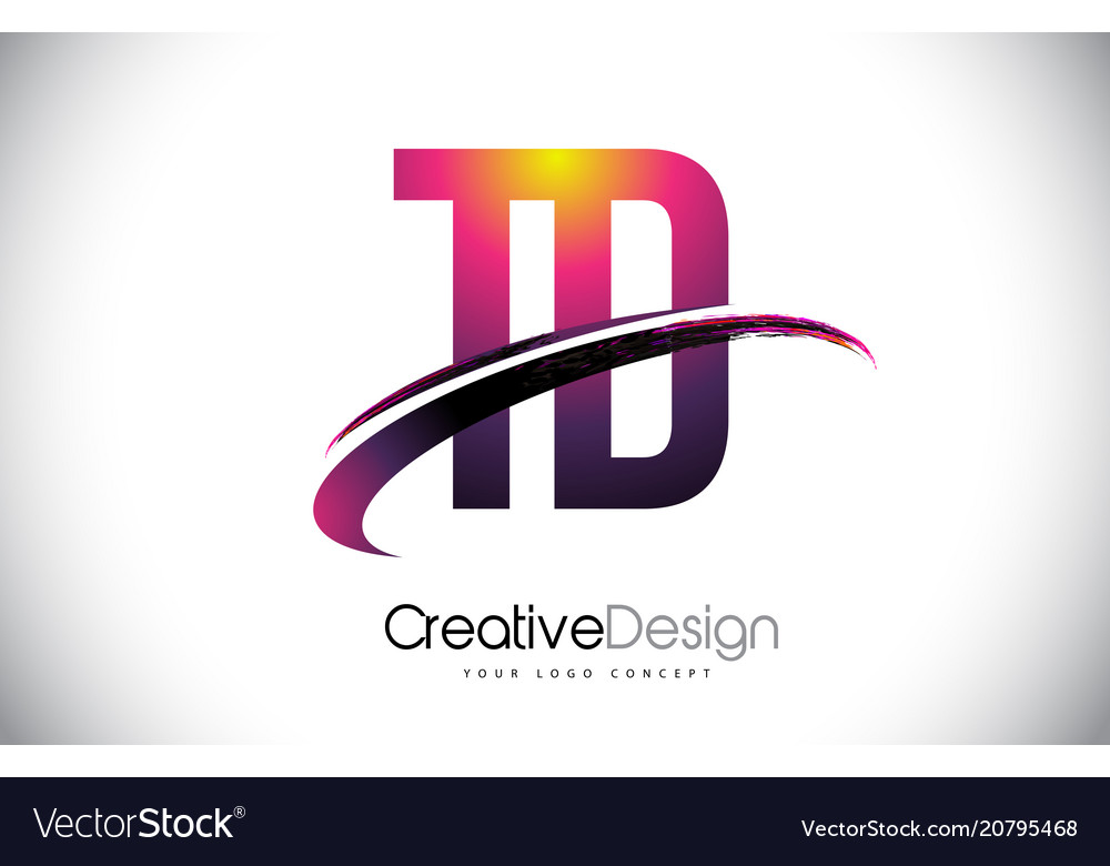 Td t d purple letter logo with swoosh design Vector Image