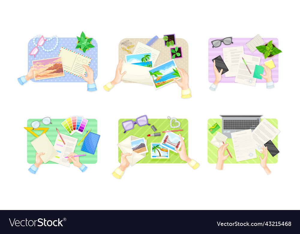 View from above of hands signing document vector image View from above of hands signing document