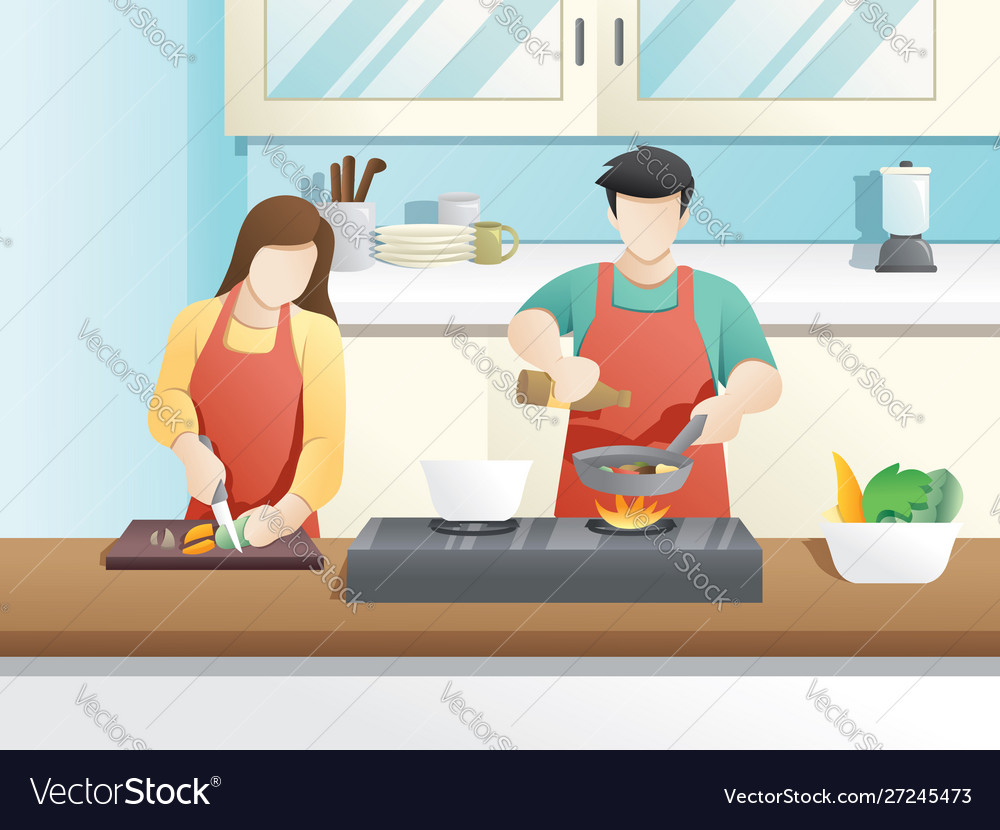 A married couple cooks together Royalty Free Vector Image