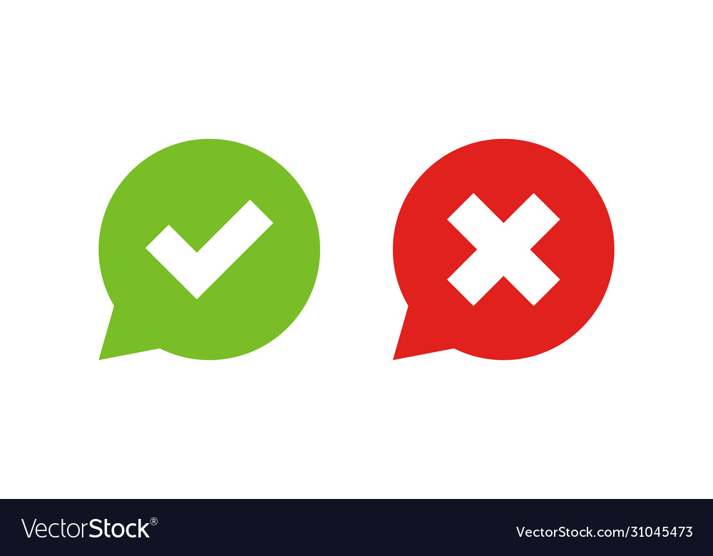 Bubble check and cross mark flat isolated vector image Bubble check and cross mark flat isolated