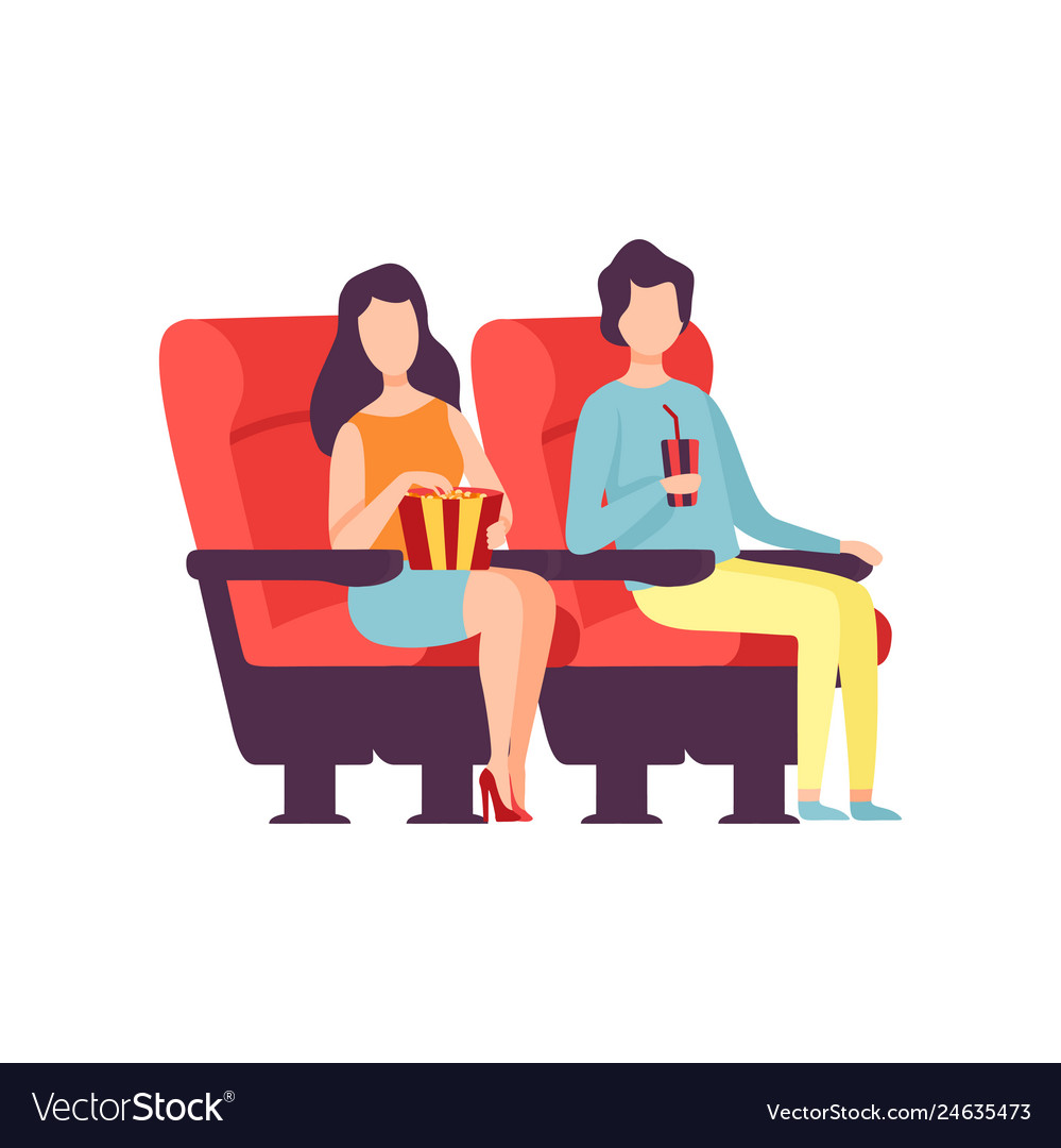 Paar sitzen im Kino Theater und beobachten vector image Paar sitzen im Kino Theater und beobachten