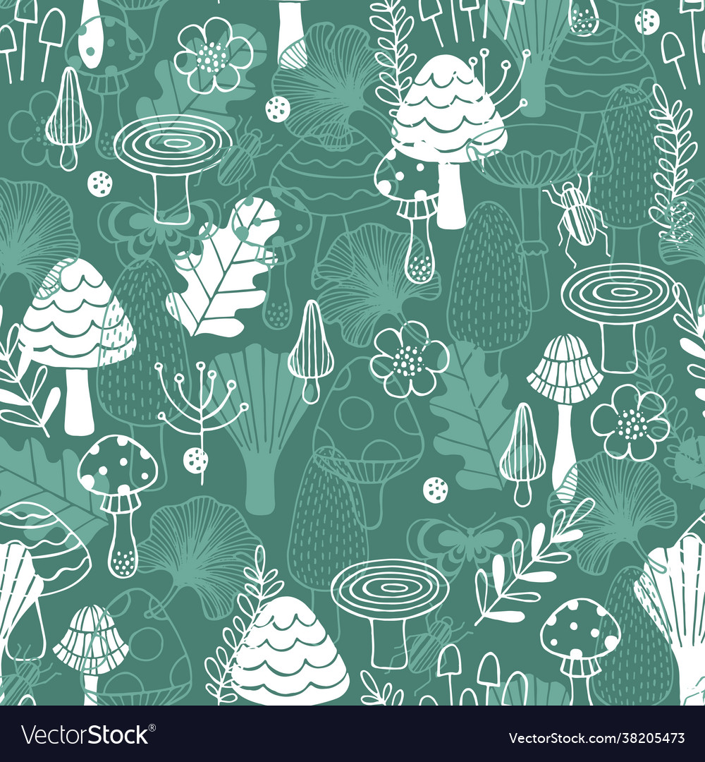 Forest elements seamless pattern linear graphic vector image Forest elements seamless pattern linear graphic