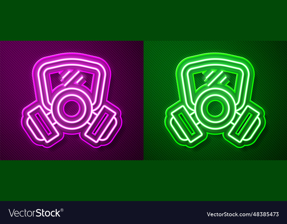 Glowing neon line gas mask icon isolated