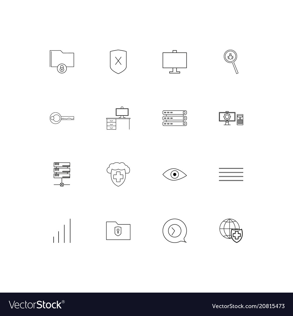 Internet security linear thin icons set outlined