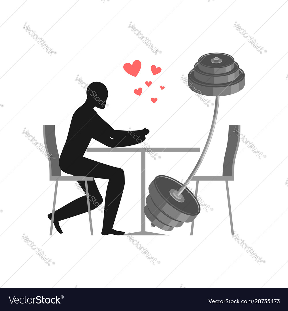 Lover fitness sport man and barbell in cafe vector image Lover fitness sport man and barbell in cafe