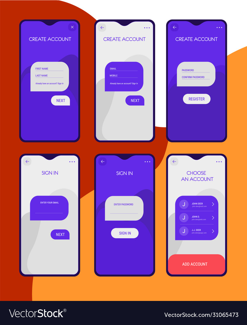 Mobile app ui sign in and sign up screens mockup Vector Image