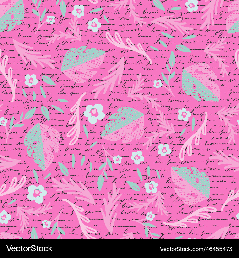Pink and green monstera leaves seamless pattern Vector Image