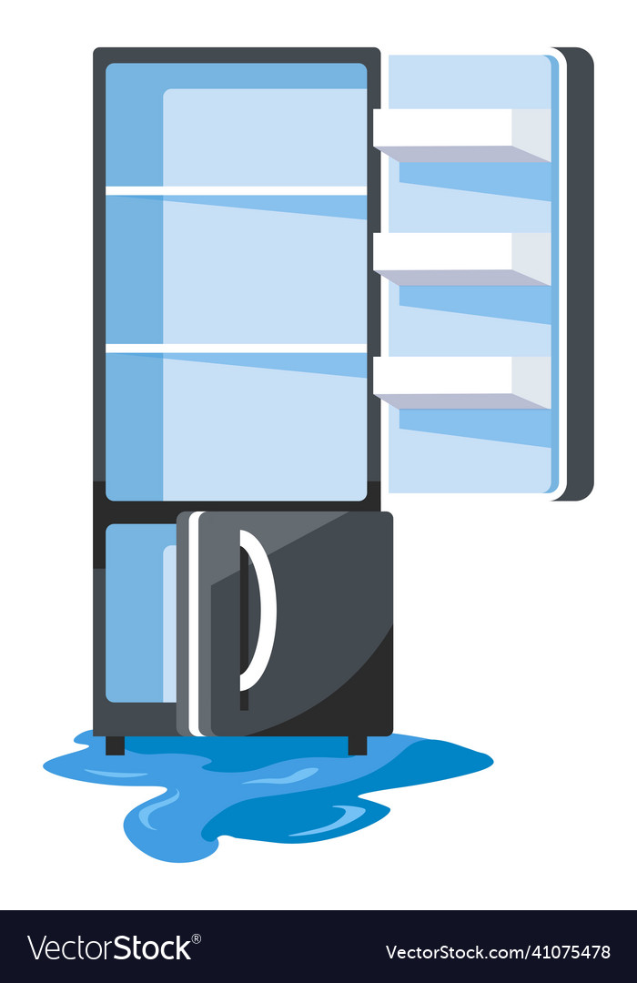 Broken refrigerator defrosting fridge with water Vector Image