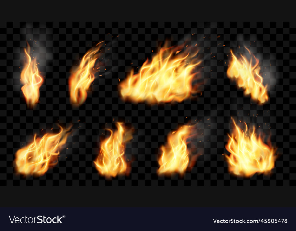 Fire Flame Realistic Burn Effect Hot Combustion Vector Image