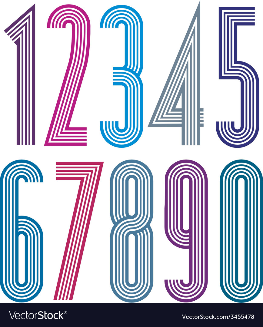 Geometric colorful numbers with straight lines Vector Image